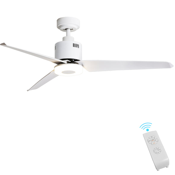 Indoor Ceiling Fan Light Fixtures Remote LED 52 Ceiling Fans For Bedroom,Living Room,Dining Room Including Motor,3-Blades,Remote Switch (White)