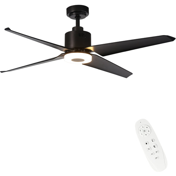FINXIN Indoor Ceiling Fan Light Fixtures Black Remote LED 54 Ceiling Fans For Bedroom,Living Room,Dining Room Including DC Motor,4-Blades,Remote Switch