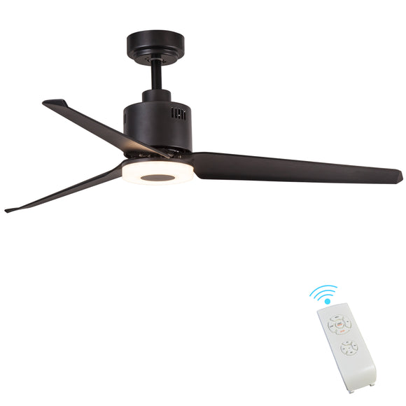 Indoor Ceiling Fan Light Fixtures Remote LED 52 Ceiling Fans For Bedroom,Living Room,Dining Room Including Motor,3-Blades,Remote Switch (Black)