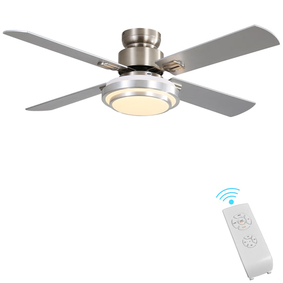 Indoor Ceiling Fan Light Fixtures - FINXIN Remote LED 48 Brushed Nickel Ceiling Fans For Bedroom,Living Room,Dining Room Including Motor,Remote Switch (4-Blades)