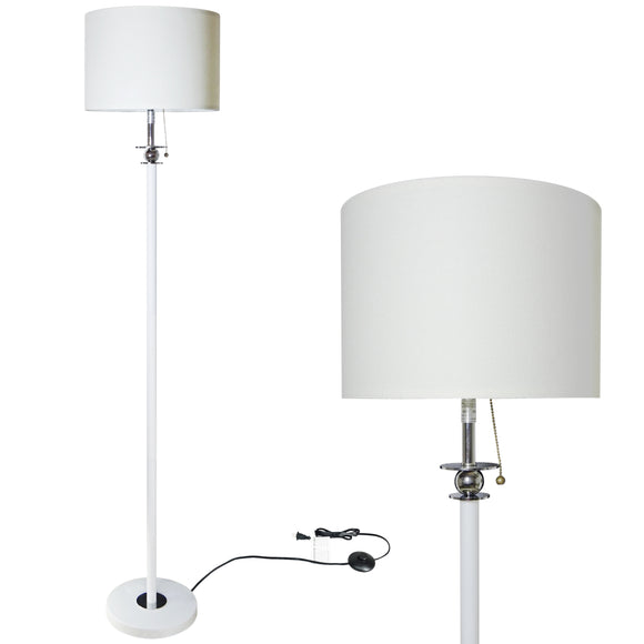 Floor Lamp for Living Room, Modern Standing Lamp with Hanging Drum Shade, Thickened Tall Pole Lamp for Office with Pull Chain and Floor Switch (White)