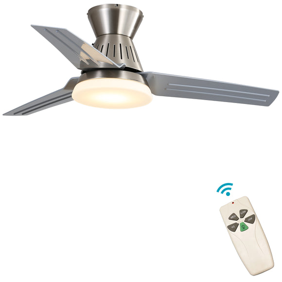Indoor Ceiling Fan Light Fixtures - FINXIN Satin Nickel Remote LED 52 Ceiling Fans For Bedroom,Living Room,Dining Room Including Motor,3-Blades,Remote Switch