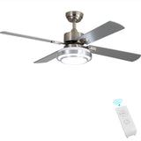 Indoor Ceiling Fan Light Fixtures Remote LED 52 Ceiling Fans For Bedroom,Living Room,Dining Room Including Motor,4-Blades,Remote Switch (Silver)