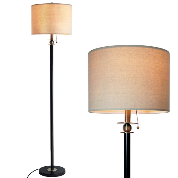 Floor Lamp for Living Room, Modern Standing Lamp with Hanging Drum Shade, Thickened Tall Pole Lamp for Office with Pull Chain and Floor Switch (Black)