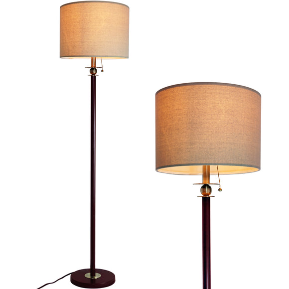 Floor Lamp for Living Room, Modern Standing Lamp with Hanging Drum Shade, Thickened Tall Pole Lamp for Office with Pull Chain and Floor Switch (Bronze)