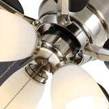 Indoor Ceiling Fan Light Fixtures - FINXIN Brushed Nickel Pull Chain LED 52 Ceiling Fans For Bedroom,Living Room,Dining Room Including Motor,3-Light,5-Blades