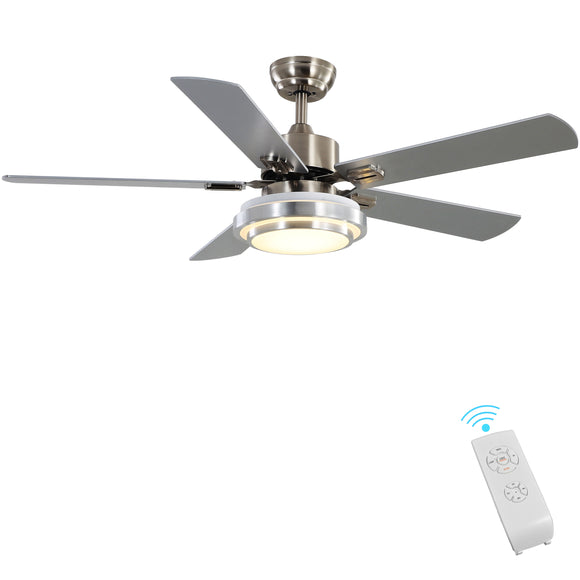 Indoor Ceiling Fan Light Fixtures Remote LED 52 Ceiling Fans For Bedroom,Living Room,Dining Room Including Motor,5-Blades,Remote Switch (Silver)