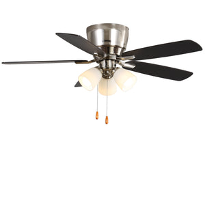 Indoor Ceiling Fan Light Fixtures - FINXIN Brushed Nickel Pull Chain LED 52 Ceiling Fans For Bedroom,Living Room,Dining Room Including Motor,3-Light,5-Blades