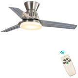 Indoor Ceiling Fan Light Fixtures - FINXIN Satin Nickel Remote LED 52 Ceiling Fans For Bedroom,Living Room,Dining Room Including Motor,3-Blades,Remote Switch